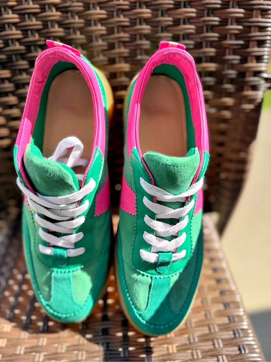Boden Shoes - Boden Erin Flatform Retro Tennis Trainers Green Pink Sneakers EU 41